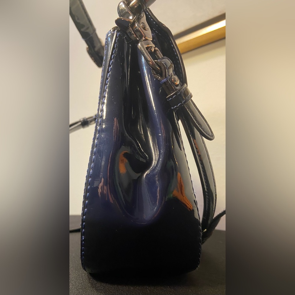 COACH Willis ~ Cobalt Blue ~ Patent Leather Silver HW ~ Crossbody ~ Handbag 💙🩶 - Picture 10 of 16